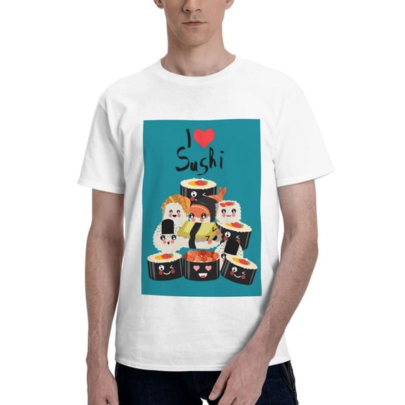 Bingfone I Love Sushi Men'S Loose Fit Short-Sleeve Pocket T-Shirt