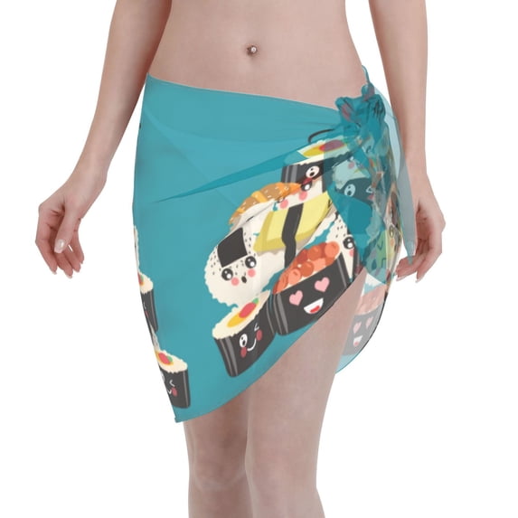 Bingfone I Love Sushi Women's Sarong Swimsuit Cover Ups Bathing Suit Coverups Chiffon Beach Wrap Skirts