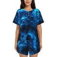 thumbnail image 1 of Bingfone Ice Blue Fire Wolf Print Pajamas Sets for Women Soft Short-Sleeved Pjs with Lounge Shorts Two Piece Sleepwear, 1 of 5