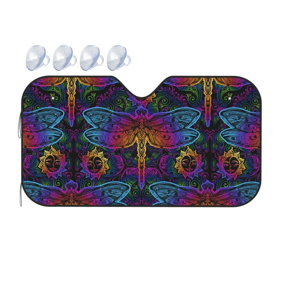 Bingfone Indian Mandalas Dragonfly Car Windshield Sunshade,Sun Foldable Sun Shield Sun Visor For Car - Medium