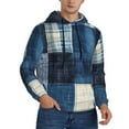 thumbnail image 1 of Bingfone Indigo Patchwork Quilt Men's Drawstring Hoodie Long Sleeve Pocket Sweatshirts-XX-Large, 1 of 6
