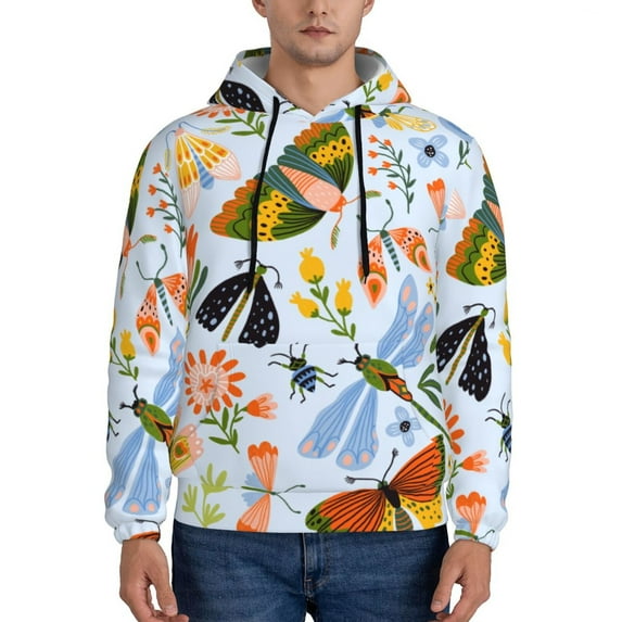 Bingfone Insects And Flowers Men'S Drawstring Hoodie Long Sleeve Pocket Sweatshirts-X-Large