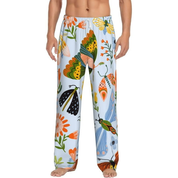 Bingfone Insects And Flowers Mens All Over Print Sleep Pajama Pants-Medium