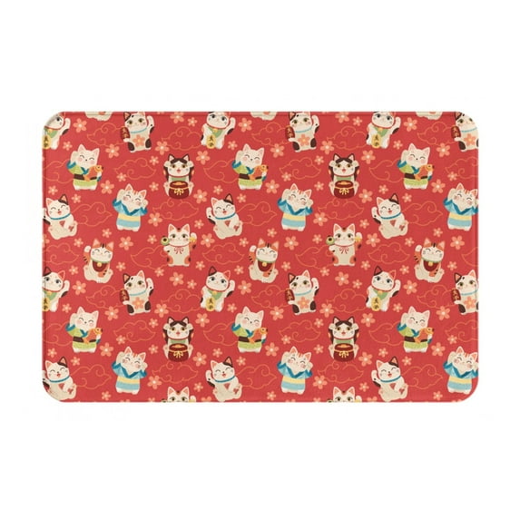 Bingfone Japanese Maneki Cats Door Mat 16"X24" Front Entrance Non-Slip Low Profile Washable For Entryway