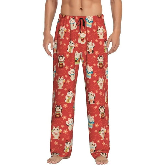 Bingfone Japanese Maneki Cats Mens All Over Print Sleep Pajama Pants-X-Large