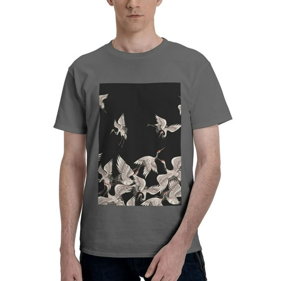 Bingfone Japanese White Crane Men'S Loose Fit Short-Sleeve Pocket T-Shirt