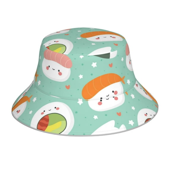 Bingfone Kawaii Sushi Bucket Hat For Men Women,Packable Reversible Printed Sun Hats,Fisherman Outdoor Travel Hiking Beach Caps