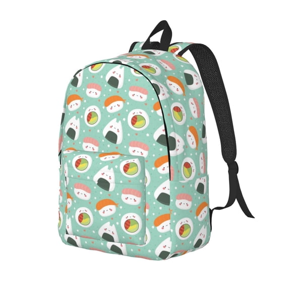 Bingfone Kawaii Sushi Print Canvas College Laptop Backpack, Large Capacity Lightweight College Bookbag Casual Daypack-
