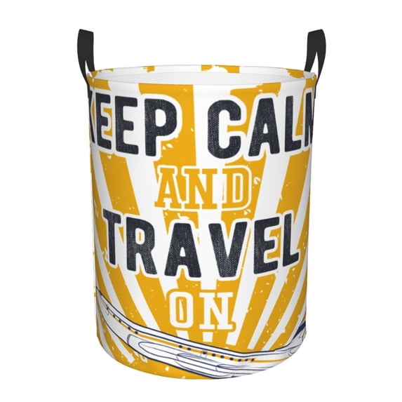 Bingfone Keep Calm And Travel On Waterproof Foldable Laundry Hamper Bucket With Handles For Storage Bin,Clothes Hamper (Medium)