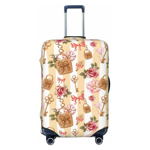 Bingfone Key Lock And Flowers Luggage Cover Washable Suitcase Cover Protector Anti-scratch Suitcase cover Fits 18-32 Inch Luggage (No luggage included)