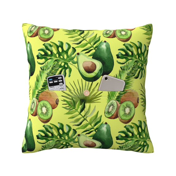 Bingfone Kiwi and Avocado Linen Throw Pillow Covers Cushion Case Pocket Button Vintage Farmhouse Pillowcase for Sofa Couch Bed 20"x20"