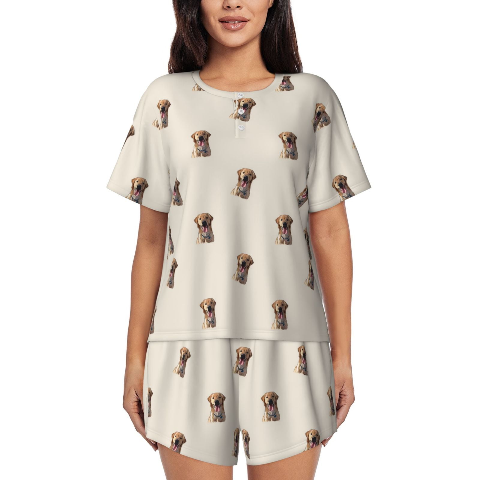 Bingfone Labrador Retriever Dog Print Pajamas Sets for Women Soft Short Sleeved Pjs with Lounge Shorts Two Piece Sleepwear Walmart
