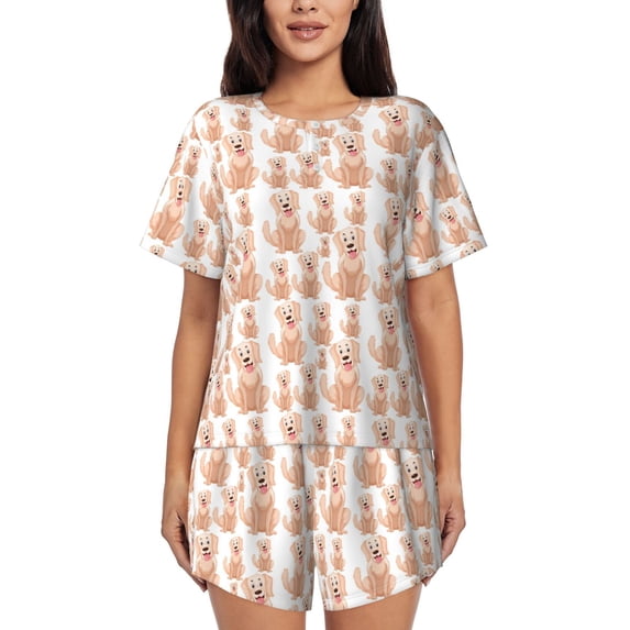 Bingfone Labrador Retriever Dog Print Pajamas Sets for Women Soft Short-Sleeved Pjs with Lounge Shorts Two Piece Sleepwear