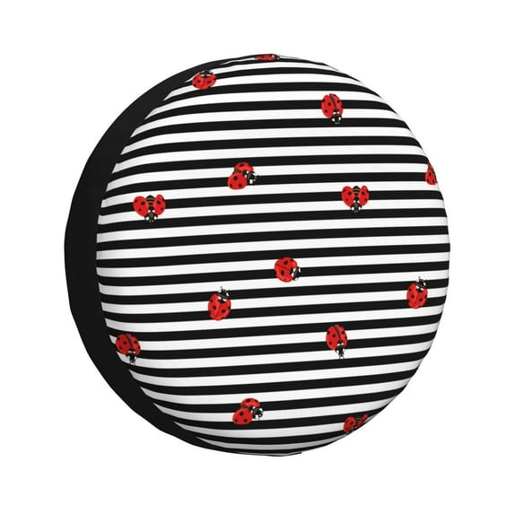 Bingfone Ladybugs On Black And White Striped Spare Tire Cover Weatherproof Universal Wheel Protectors For Rv Camper Travel Trailer Suv Truck 17 Inch