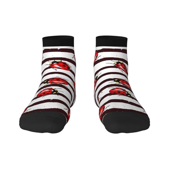 Bingfone Ladybugs On Black And White Striped1 Design Patterned Men'S Women'S Casual Cotton Socks