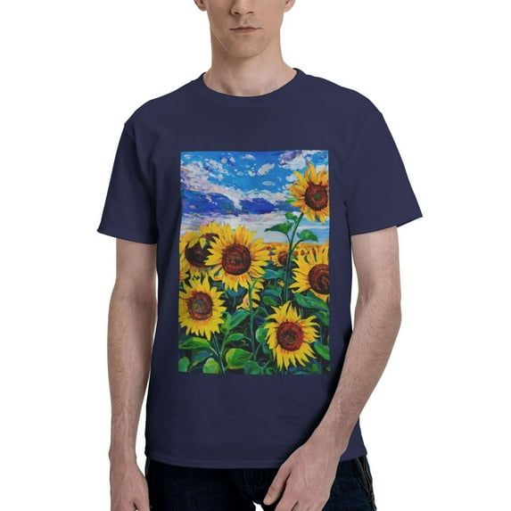 Bingfone Landscape With Sunflowers Men'S Loose Fit Short-Sleeve Pocket T-Shirt