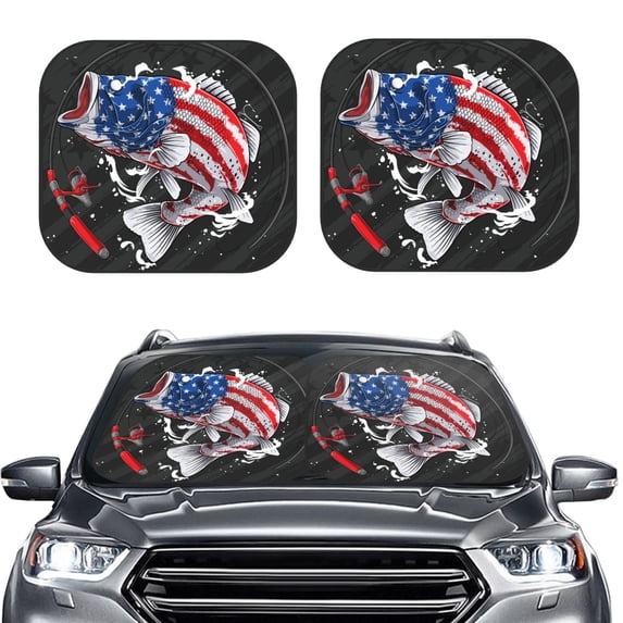 Bingfone Largemouth Bass Fish In Usa Print 2-Piece Sun Shade Front Windshield - Foldable Car Front Window Sunshades For Most Sedans Suv Truck - Medium