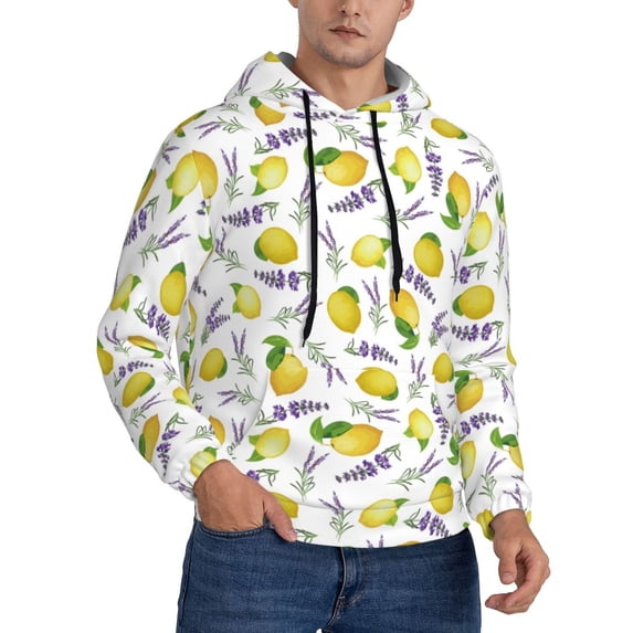 Bingfone Lavender Flowers Men's Drawstring Hoodie Long Sleeve Pocket Sweatshirts-X-Large