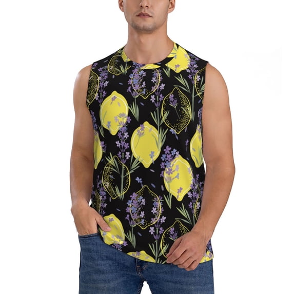 Bingfone Lavender Flowers Pattern Men's Tank Tops Workout Sleeveless Tee Shirts Running Beach Tanks for Men-XX-Large