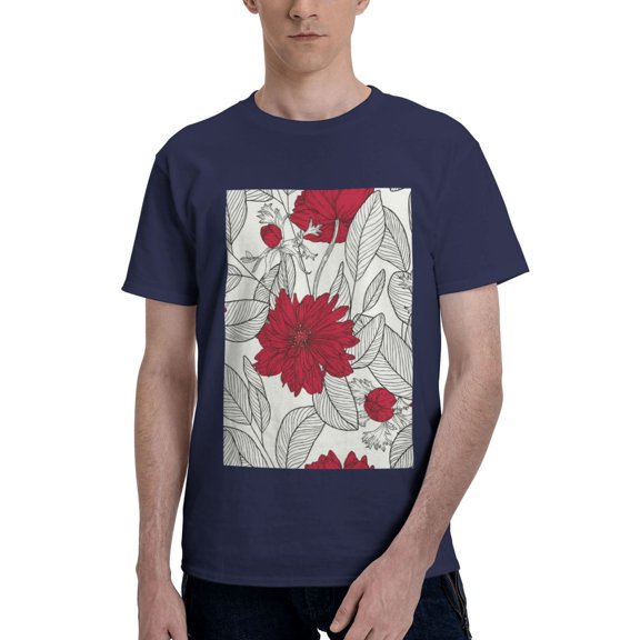 Bingfone Leaves And Anemone Men'S Loose Fit Short-Sleeve Pocket T-Shirt