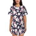 thumbnail image 1 of Bingfone Leaves Flower Print Pajamas Sets for Women Soft Short-Sleeved Pjs with Lounge Shorts Two Piece Sleepwear, 1 of 1