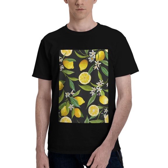 Bingfone Lemon Fruits Flowers Leaves Men'S Loose Fit Short-Sleeve Pocket T-Shirt