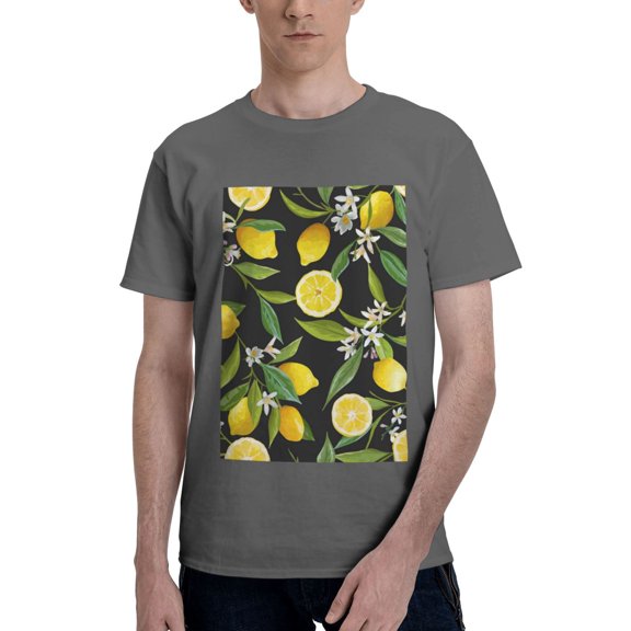 Bingfone Lemon Fruits Flowers Leaves Men'S Loose Fit Short-Sleeve Pocket T-Shirt