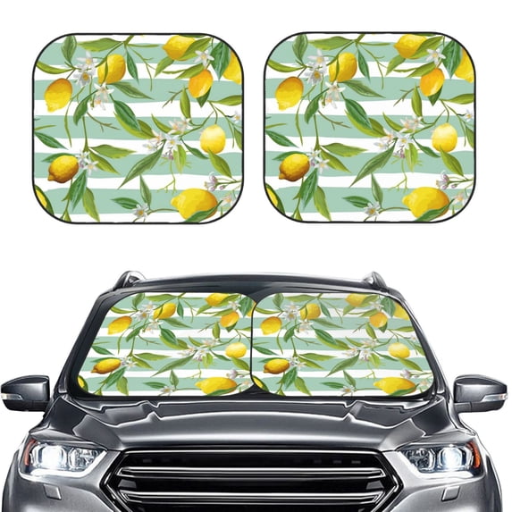 Bingfone Lemon Print 2-Piece Sun Shade Front Windshield - Foldable Car Front Window Sunshades For Most Sedans Suv Truck - Medium