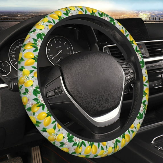 Bingfone Lemon Seamless Pattern Oil Painting Effect Steering Wheel Cover - Universal 15 Inches Car Steering Wheel Covers Grip Auto Internal Accessories