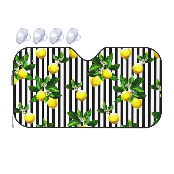 Bingfone Lemons On Striped Car Windshield Sunshade,Sun Foldable Sun Shield Sun Visor For Car - Small