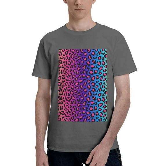 Bingfone Leopard Neon Rainbow Gradient Men'S Loose Fit Short-Sleeve Pocket T-Shirt
