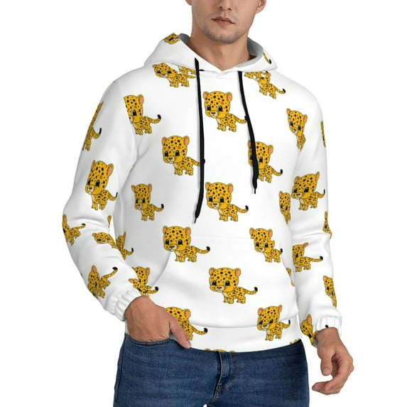 Bingfone Leopard Print Men's Drawstring Hoodie Long Sleeve Pocket Sweatshirts-Medium