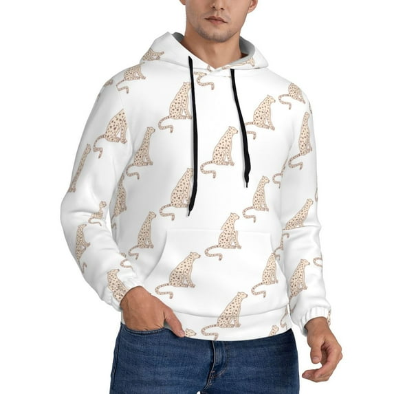 Bingfone Leopard Print Men's Drawstring Hoodie Long Sleeve Pocket Sweatshirts-Small