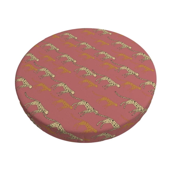 Bingfone Leopard Print Padded Round Bar Stool Cover Cushion with Elastic Fabric Round Chair Seat - Leopard Print