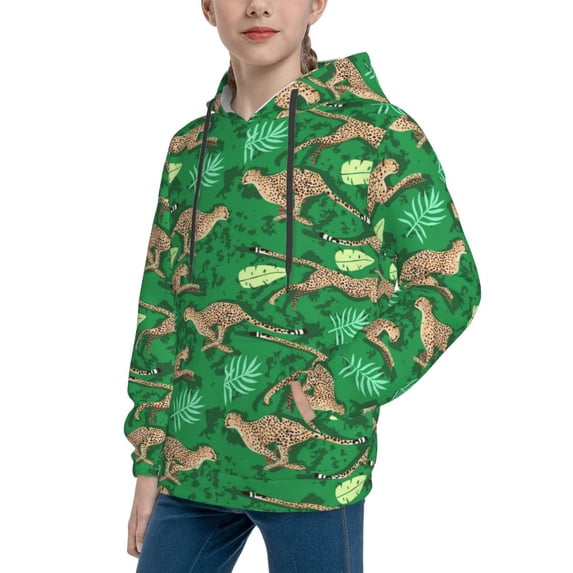 Bingfone Leopard Print Pattern Youth Classic Hoodies Soft Hooded Pullover Sweatshirts for Girls and Boys