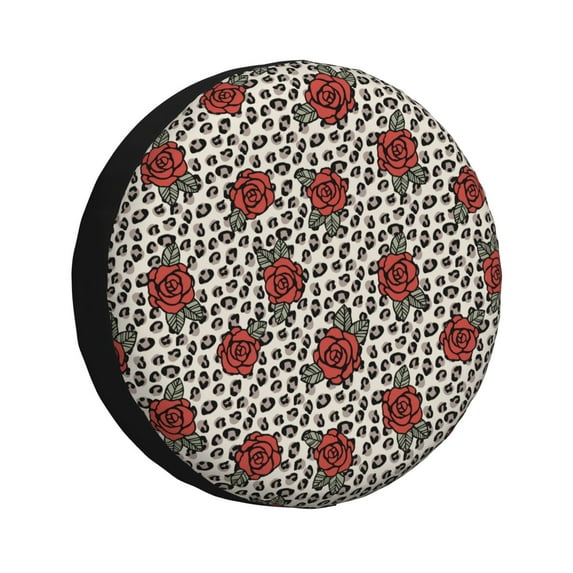 Bingfone Leopard Print Rose Spare Tire Cover Weatherproof Universal Wheel Protectors for RV Camper Travel Trailer SUV Truck-14 inch