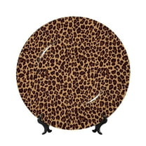 Bingfone Leopard Printed Print Bone China Dinner Decorative Plates,Handmade Ceramic Dinner Plate with Stand for Home Club-6in