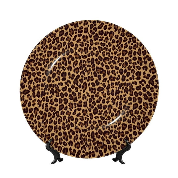 Bingfone Leopard Printed Print Bone China Dinner Decorative Plates,Handmade Ceramic Dinner Plate with Stand for Home Club-6in