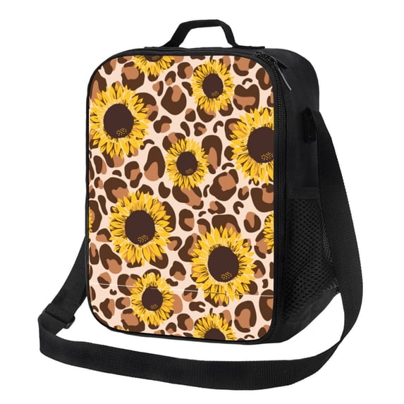 Bingfone Leopard Sunflowers Reusable Insulated Lunch Bag Cooler For Work School Picnic Or Travel