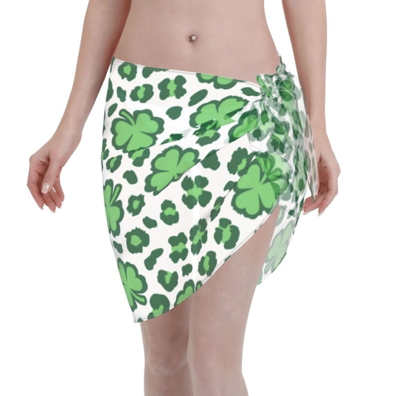 Bingfone Leopard print St. Patrick's Day Women's Sarong Swimsuit Cover Ups Bathing Suit Coverups Chiffon Beach Wrap Skirts