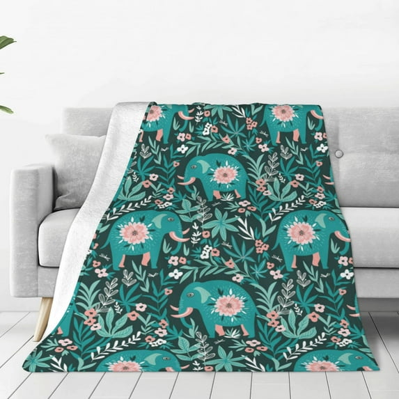 Bingfone Lephants In The Jungle Print Flannel Fleece Blanket Throw Blanket For Bed,Sofa,Couch,Travel,Camping(40"X30")