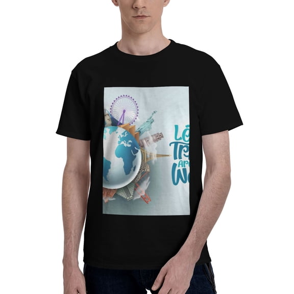 Bingfone Let'S Go Travel Men'S Loose Fit Short-Sleeve Pocket T-Shirt
