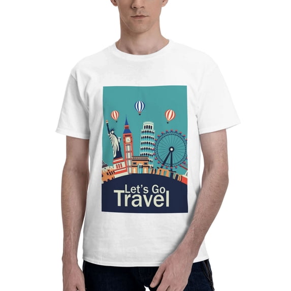 Bingfone Let'S Go Travel Men'S Loose Fit Short-Sleeve Pocket T-Shirt
