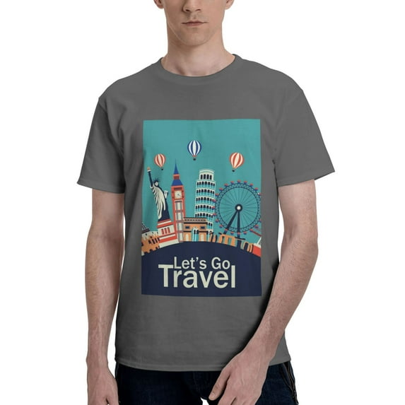 Bingfone Let'S Go Travel Men'S Loose Fit Short-Sleeve Pocket T-Shirt