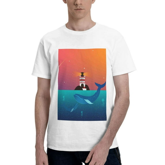 Bingfone Lighthouse And Whale Men'S Loose Fit Short-Sleeve Pocket T-Shirt