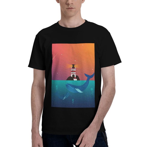 Bingfone Lighthouse And Whale Men'S Loose Fit Short-Sleeve Pocket T-Shirt