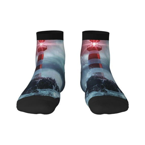 Bingfone Lighthouse In A Stormy Sea Design Patterned Men'S Women'S Casual Cotton Socks