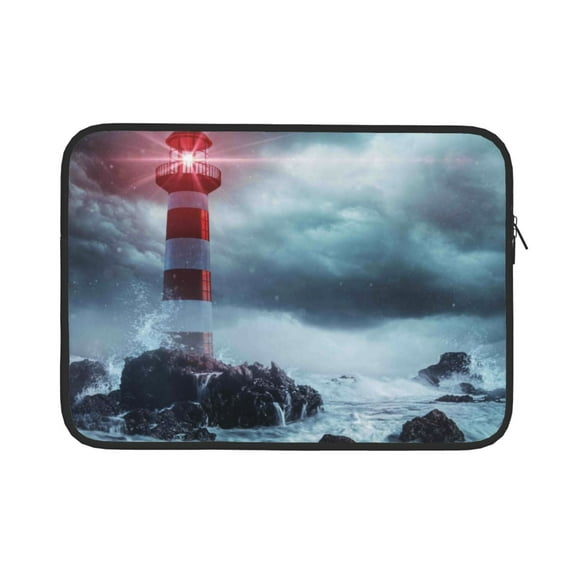 Bingfone Lighthouse In A Stormy Sea Laptop Sleeve Case 13 Inch, 360° Protective Computer Carrying Bag