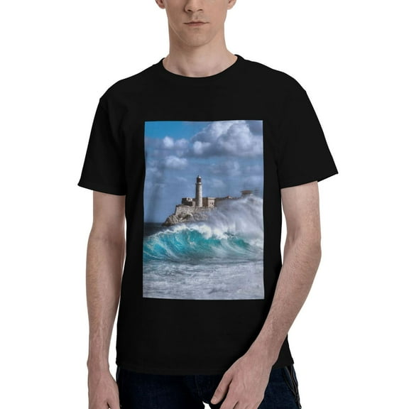 Bingfone Lighthouse In Havana Men'S Loose Fit Short-Sleeve Pocket T-Shirt