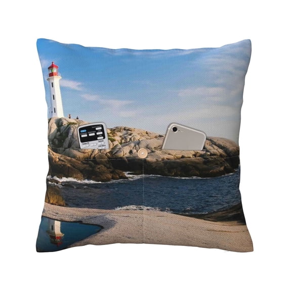 Bingfone Lighthouse Linen Throw Pillow Covers Cushion Case Pocket Button Vintage Farmhouse Pillowcase for Sofa Couch Bed 18"x18"
